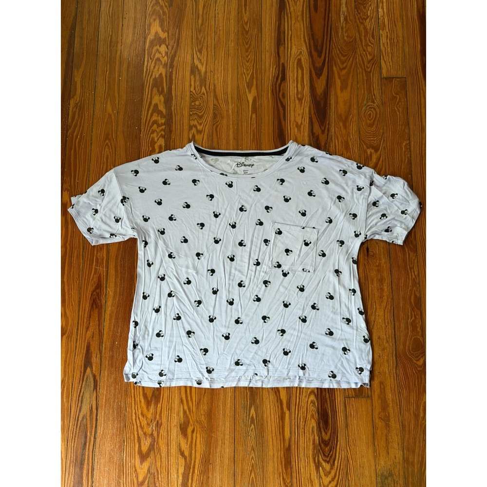 Disney Minnie Mouse Womens M Lavender Pocket Tee Rayon Soft Knit T-Shirt 0066